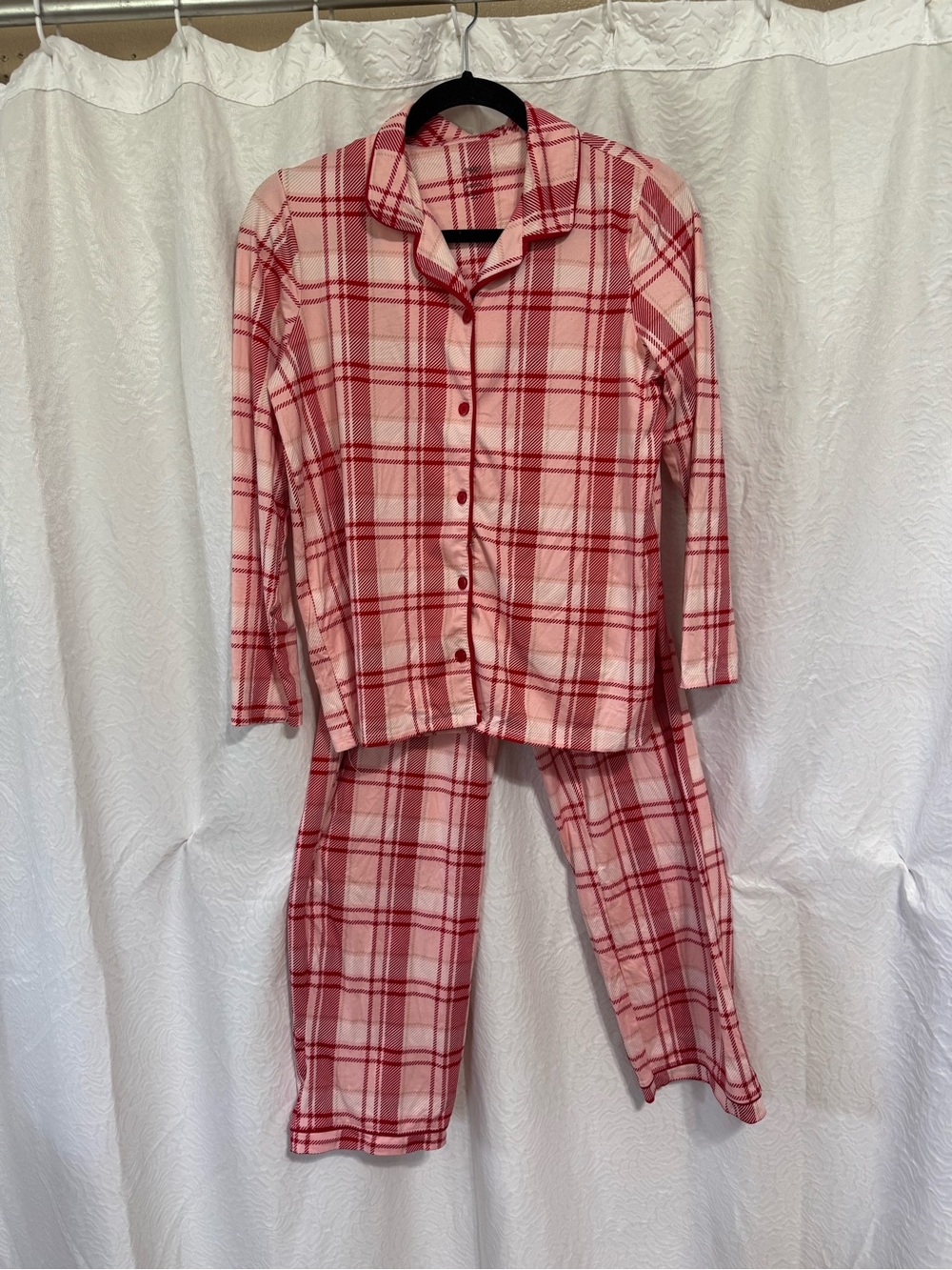 Holiday Time Pink Plaid Button-Front Pajama Set
